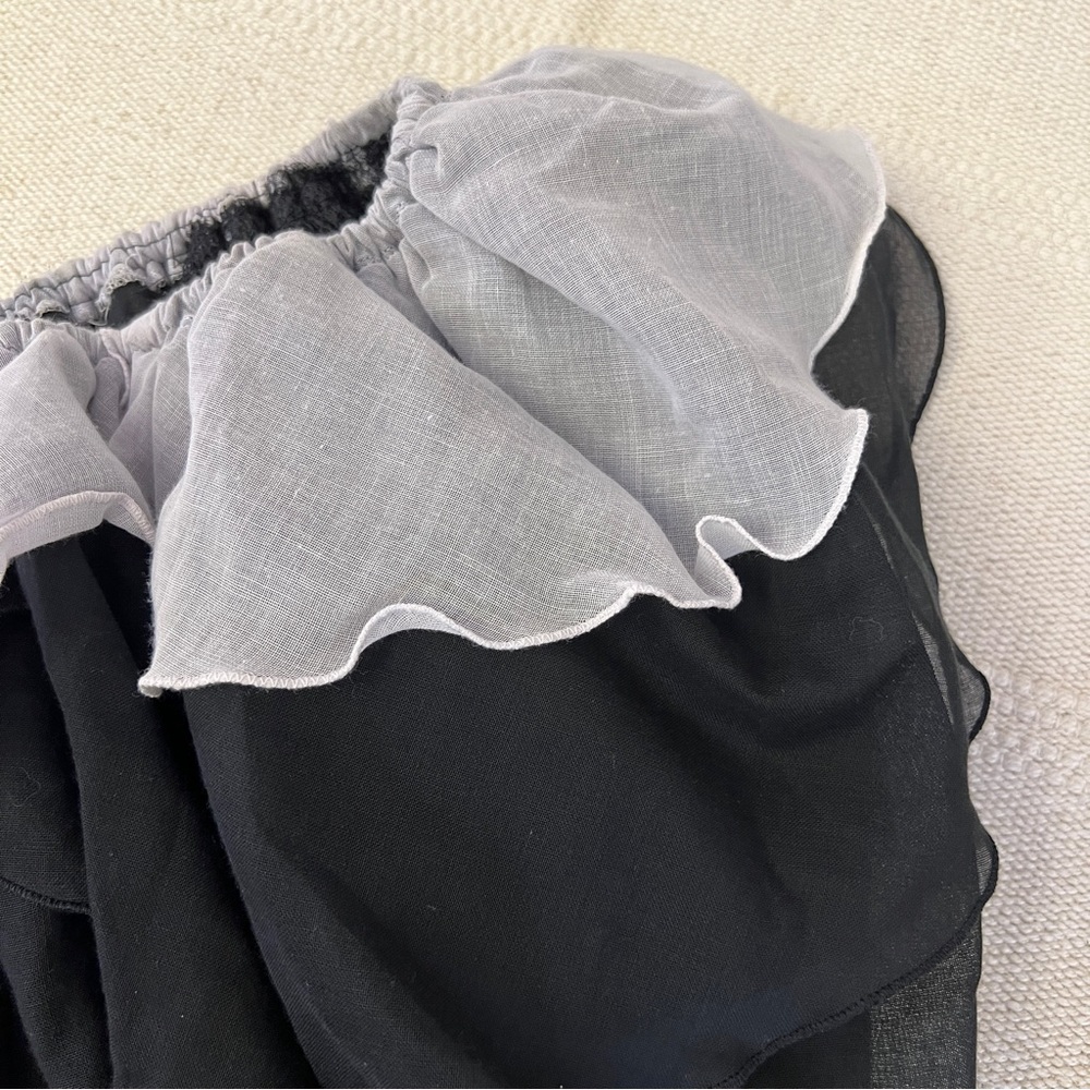 Vintage 80s Black and Silver Ruffle Cotton Gauze Mini Dress - Picture 13 of 16